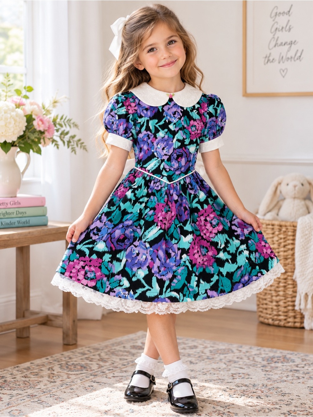 Vintage Randi Girls Floral Lace Party Dress Size 6X